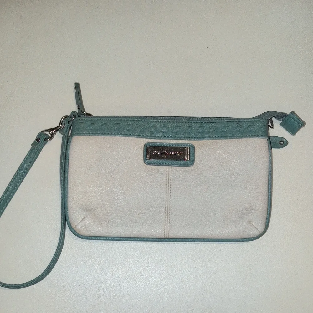 Franco Sarto Cream and Teal Wristlet